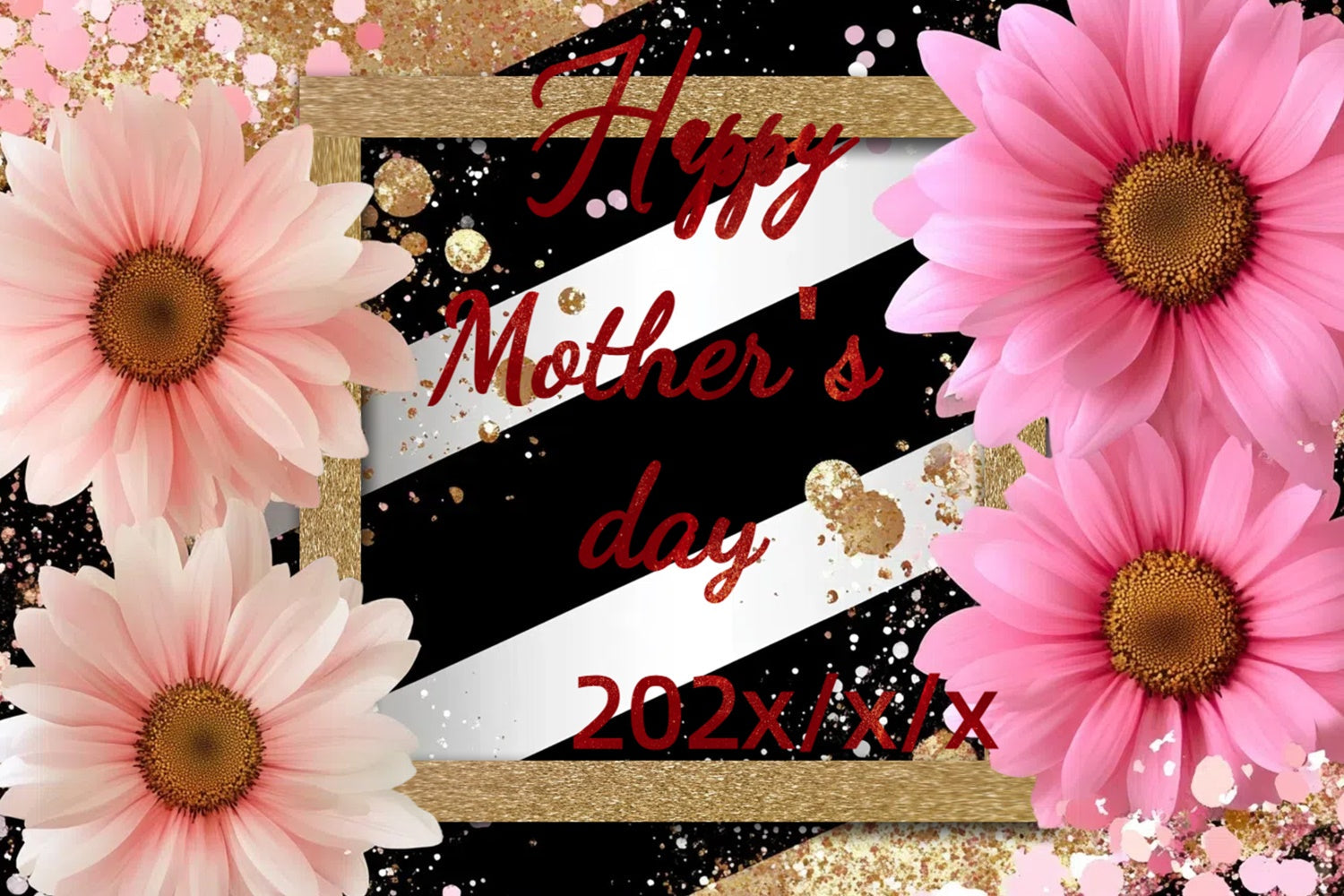 Muttertags-Hintergrundbild zum Anpassen Modernes Streifenmuster und Blumen CSH3-92