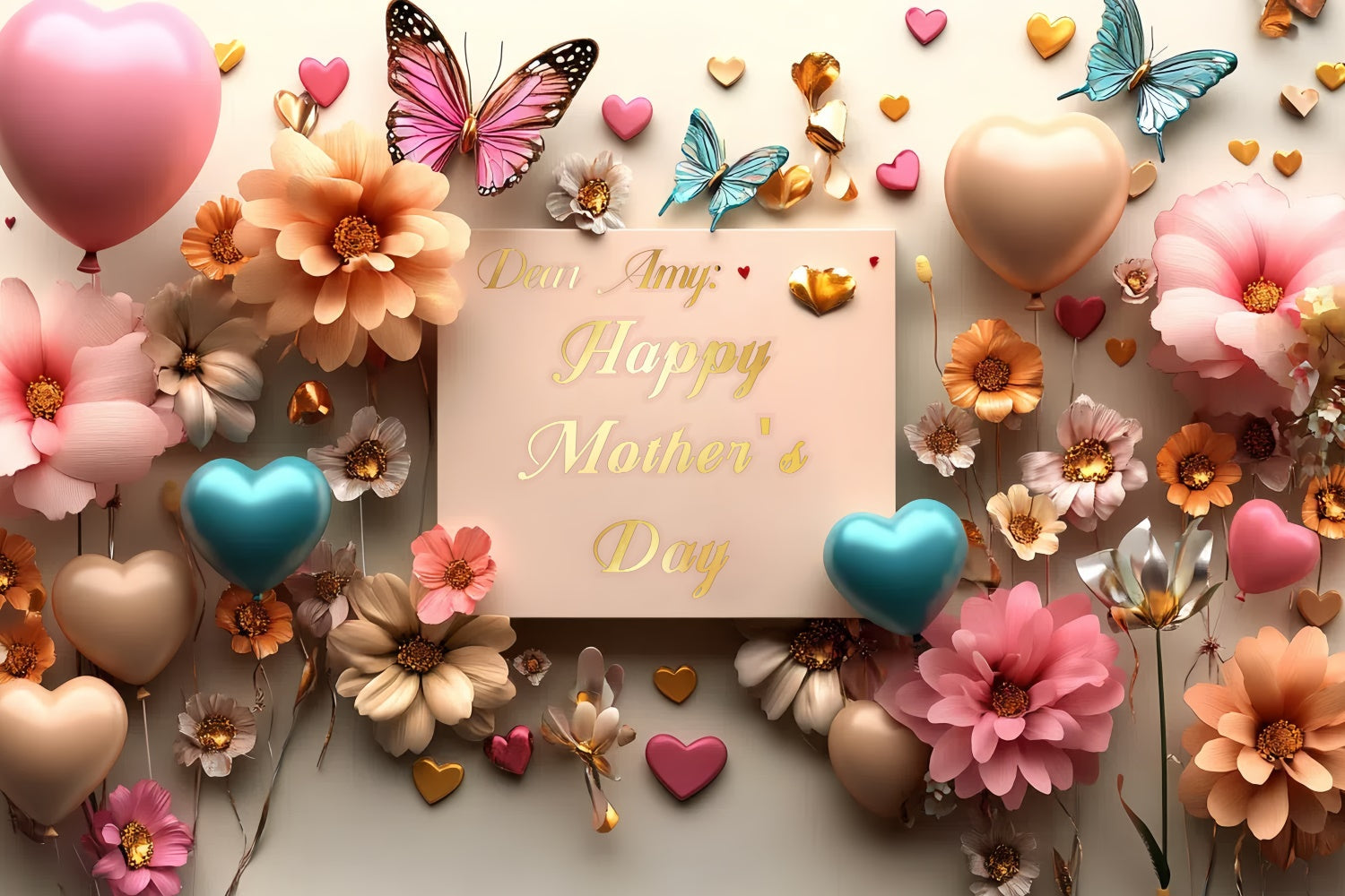Muttertags-Hintergrundbild mit romantischen Schmetterlingen und Blumen CSH3-98