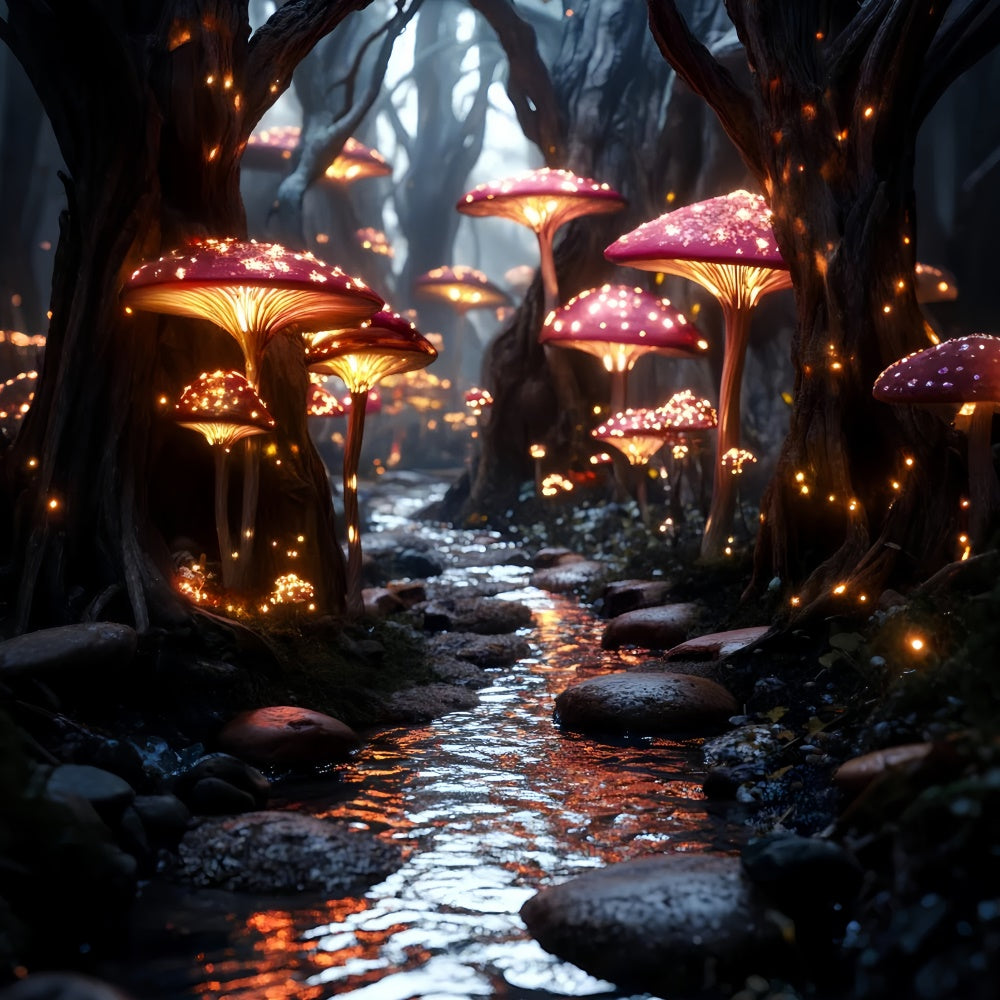 Märchenwald Hintergrund Luminous Mushroom River Hintergrund CSH4-107