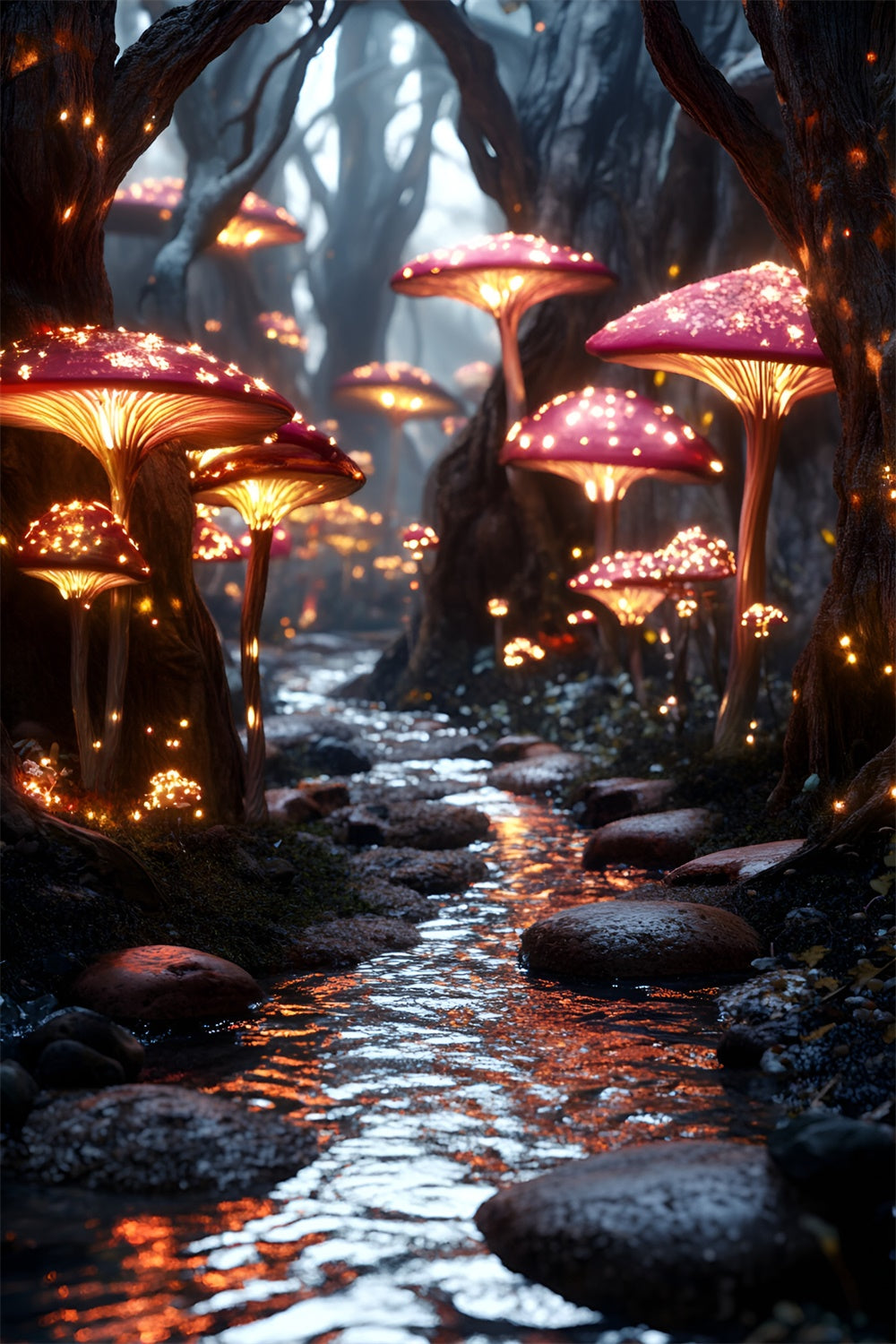 Märchenwald Hintergrund Luminous Mushroom River Hintergrund CSH4-107