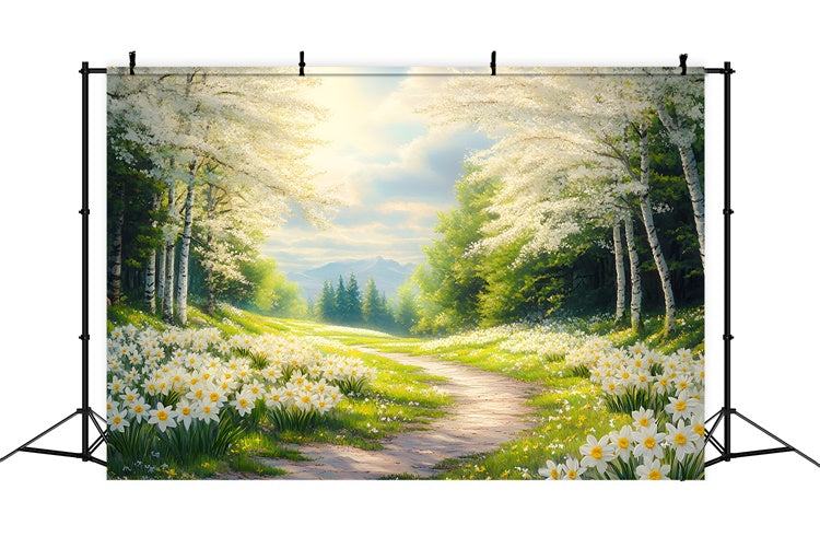 Forest Backdrops Sonniger Narzissen-Waldweg Hintergrund CSH4-112