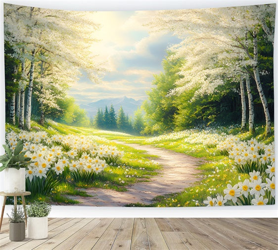Forest Backdrops Sonniger Narzissen-Waldweg Hintergrund CSH4-112