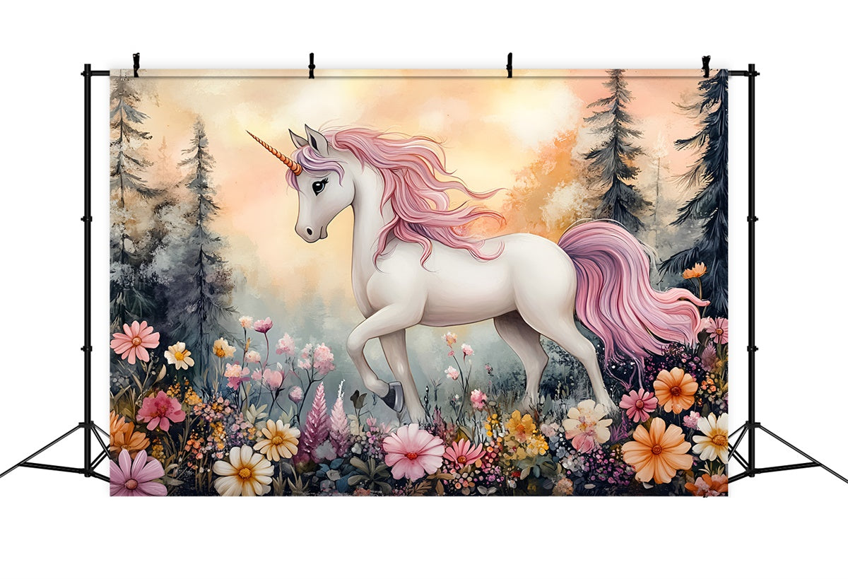 Märchenhafter Wald Hintergrund Fantasie Einhorn Garten Hintergrund CSH4-120