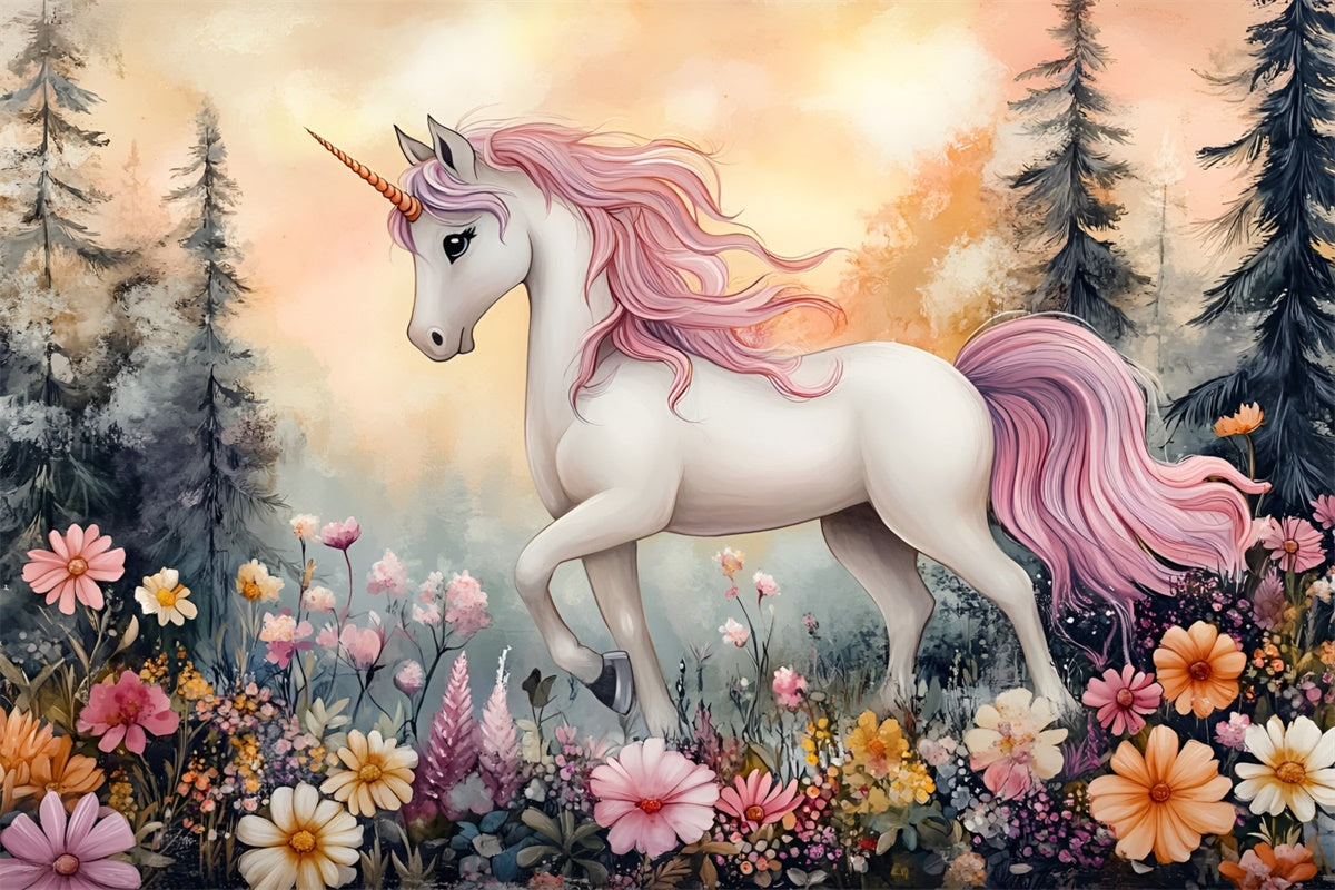 Märchenhafter Wald Hintergrund Fantasie Einhorn Garten Hintergrund CSH4-120