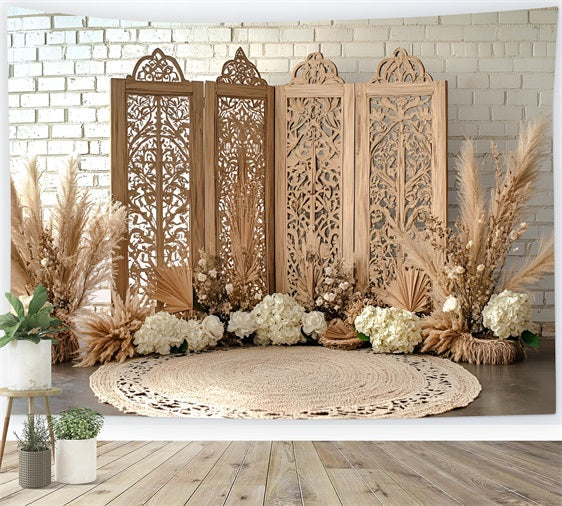 Boho Backdrops Geschnitzter Holzschirm Floral Backdrop CSH4-129