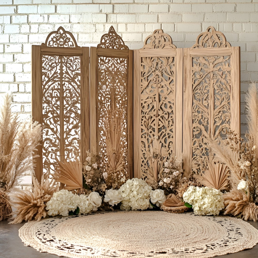 Boho Backdrops Geschnitzter Holzschirm Floral Backdrop CSH4-129