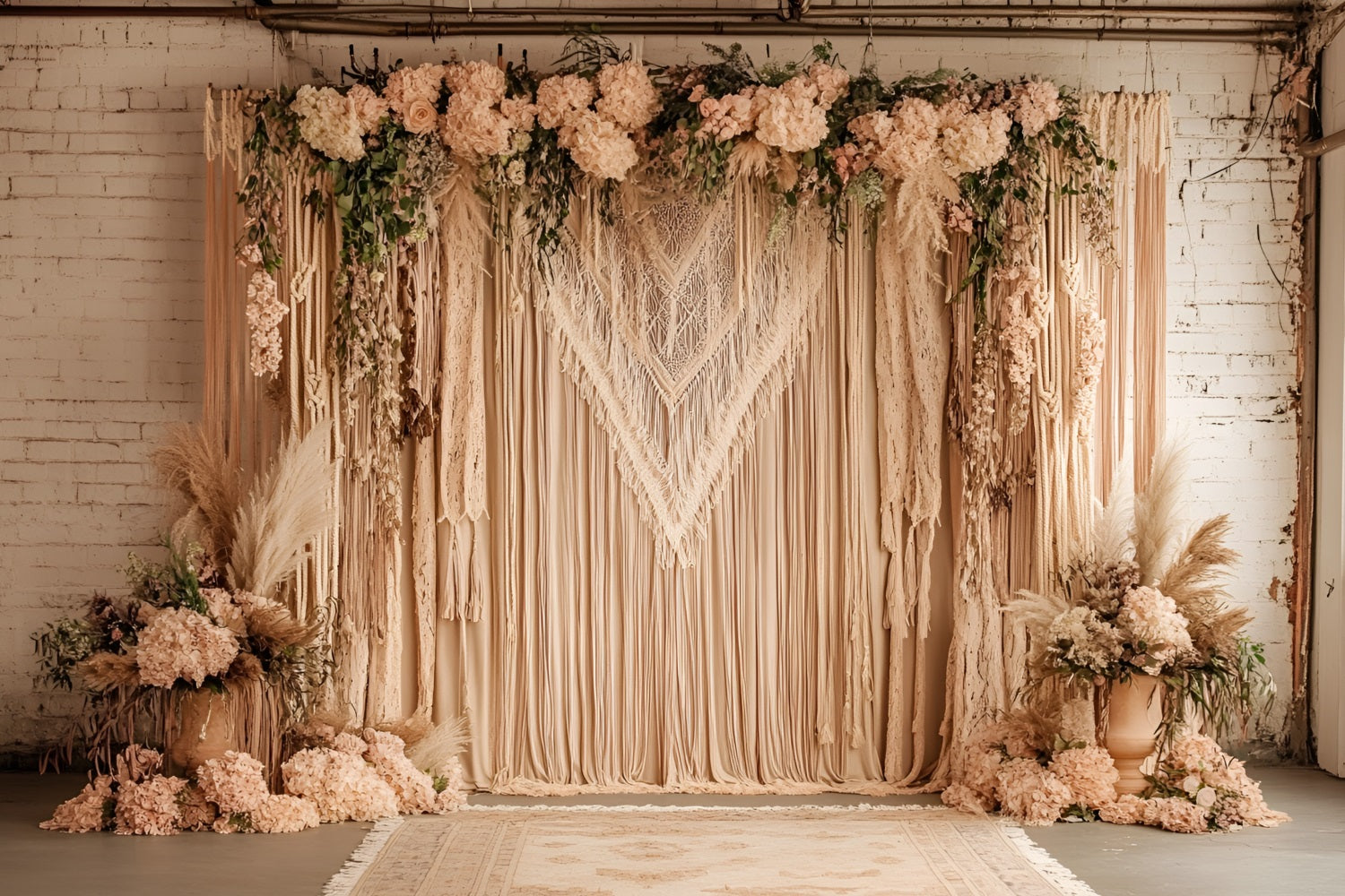 Boho Hintergrund Makramee Drapierung Blush Blumen Hintergrund CSH4-132