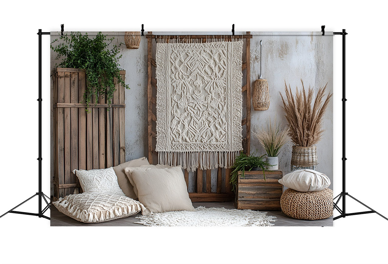 Boho Backdrop Ideen Makramee Wand Holzkisten Backdrop CSH4-135