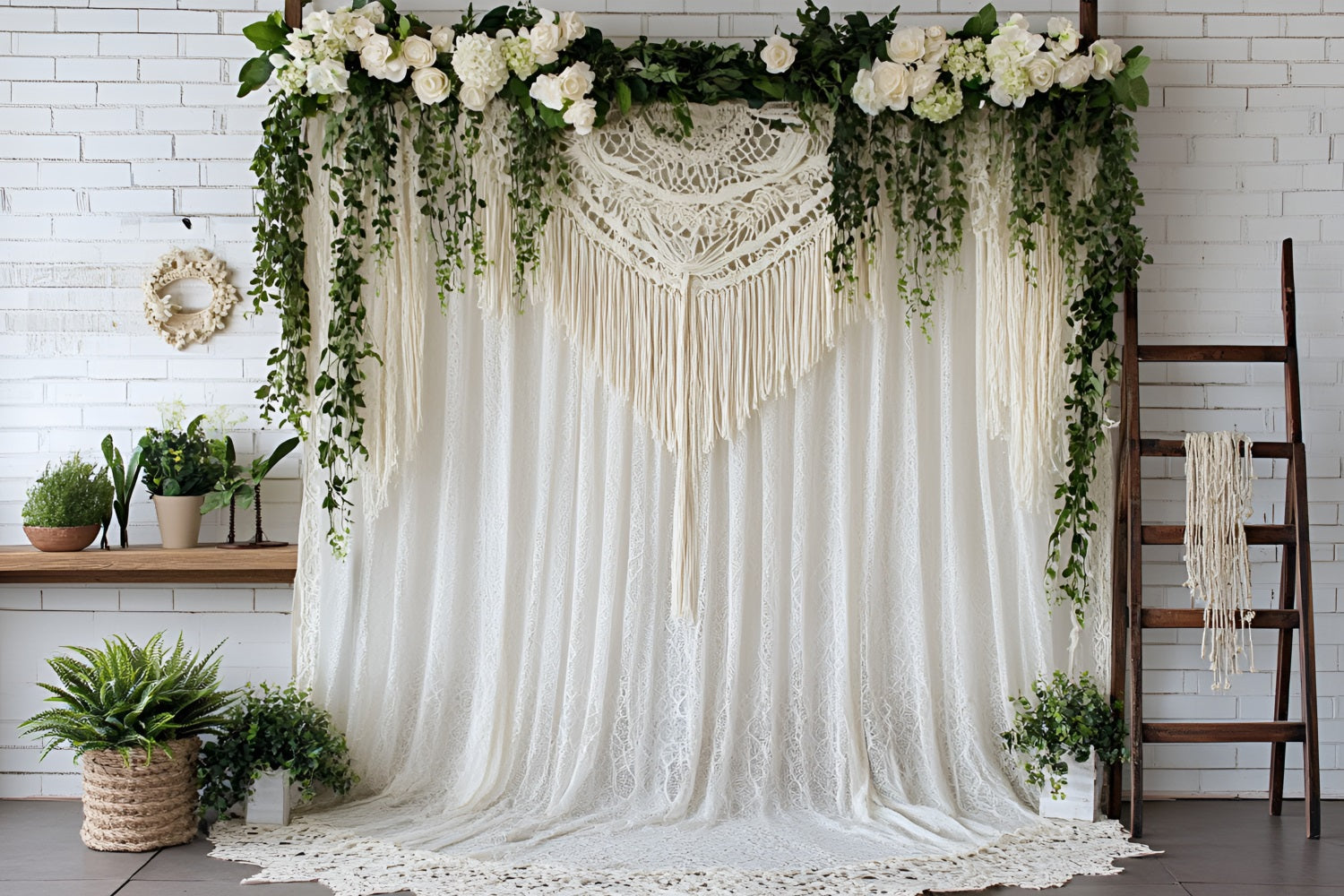 Boho Backdrop Drapierte Spitze Blumen Backdrop CSH4-139