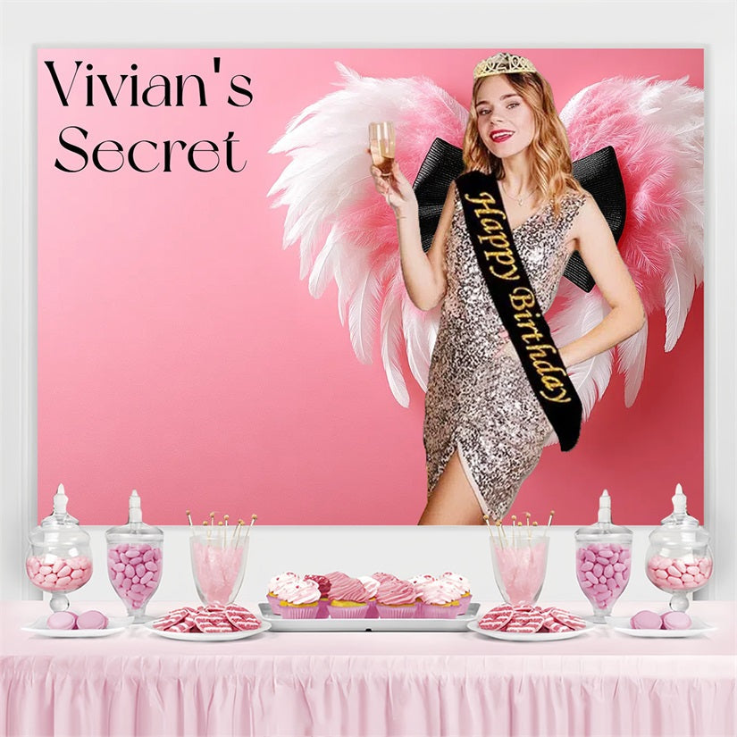 Personalisierte Backdrops For Geburtstag Diva Style Rosa Wings Backdrop CSH4-15