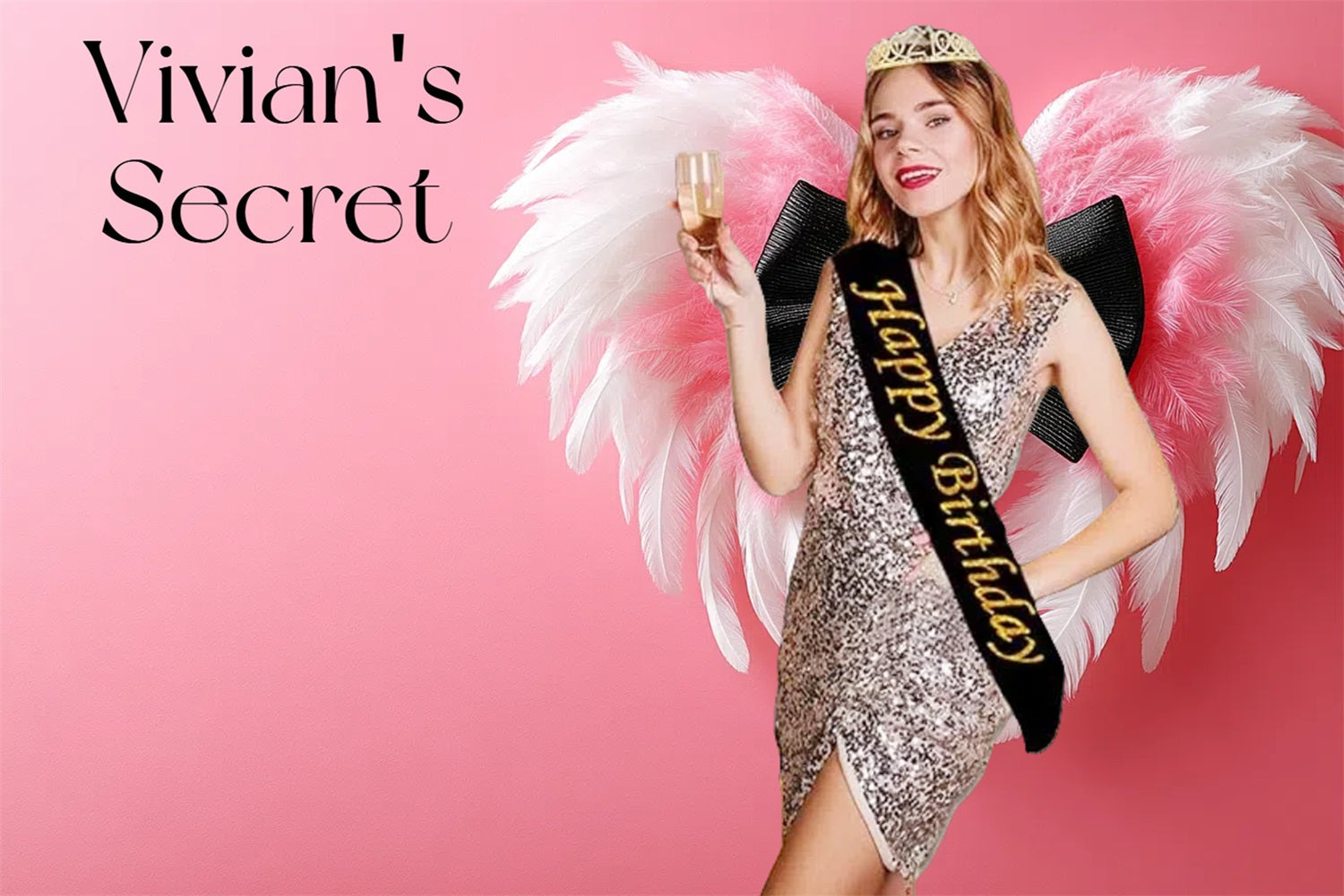 Personalisierte Backdrops For Geburtstag Diva Style Rosa Wings Backdrop CSH4-15