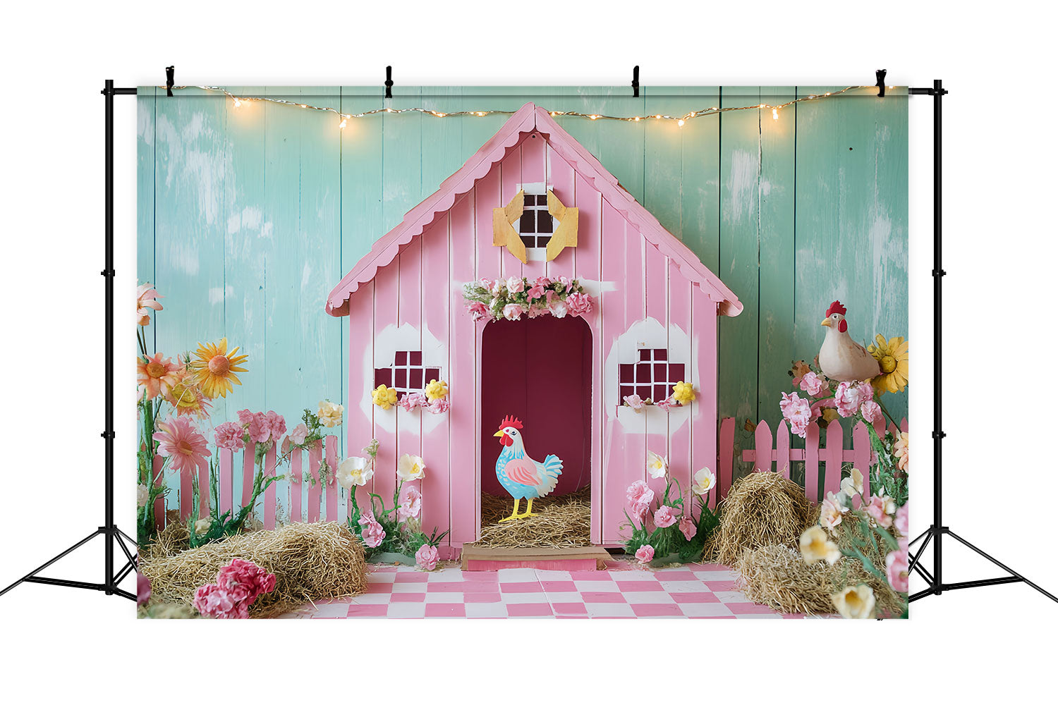 Scheune Backdrop Rosa Huhn Blumen Backdrop CSH4-204