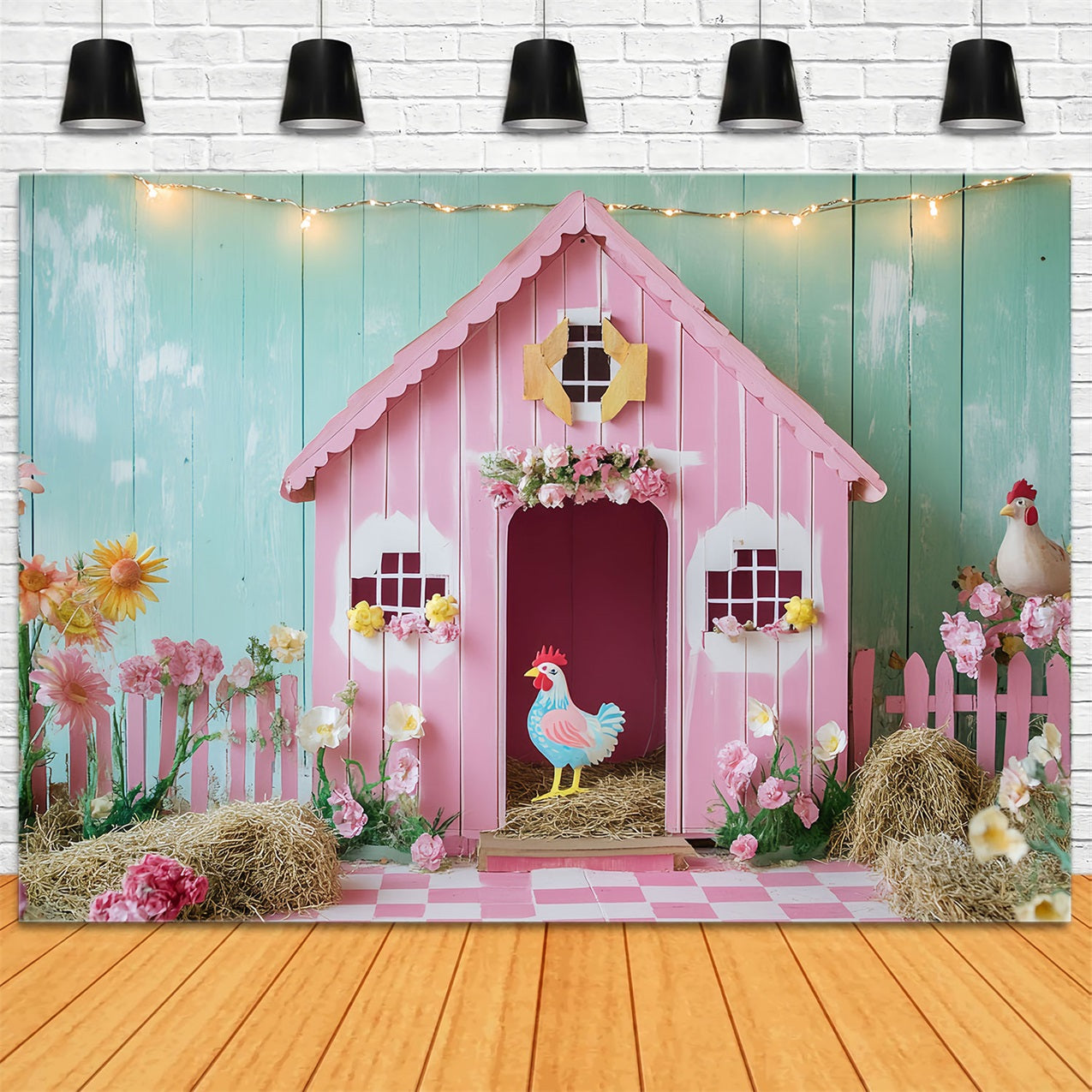 Scheune Backdrop Rosa Huhn Blumen Backdrop CSH4-204