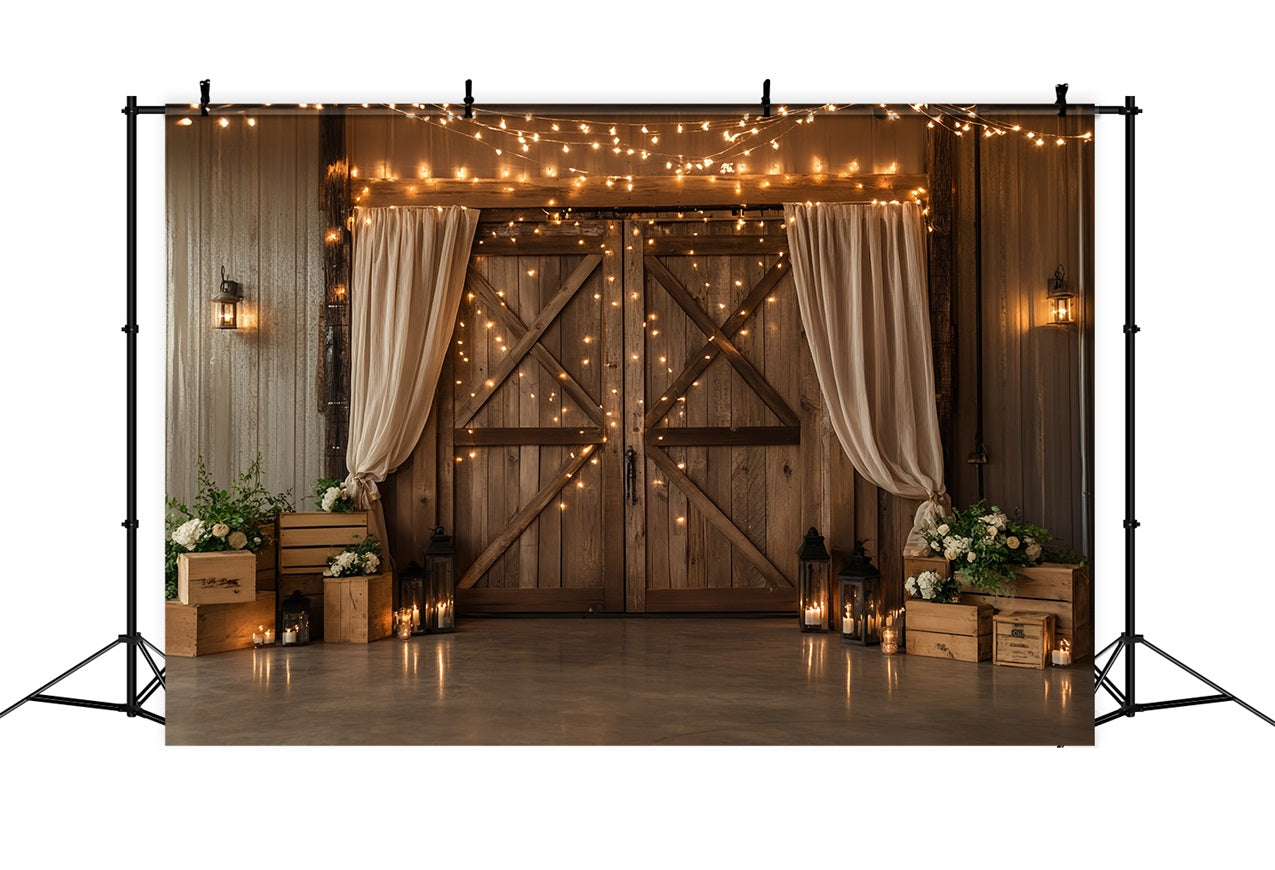 Scheunentor Backdrop Twinkle Licht Holz Blumen Backdrop CSH4-206