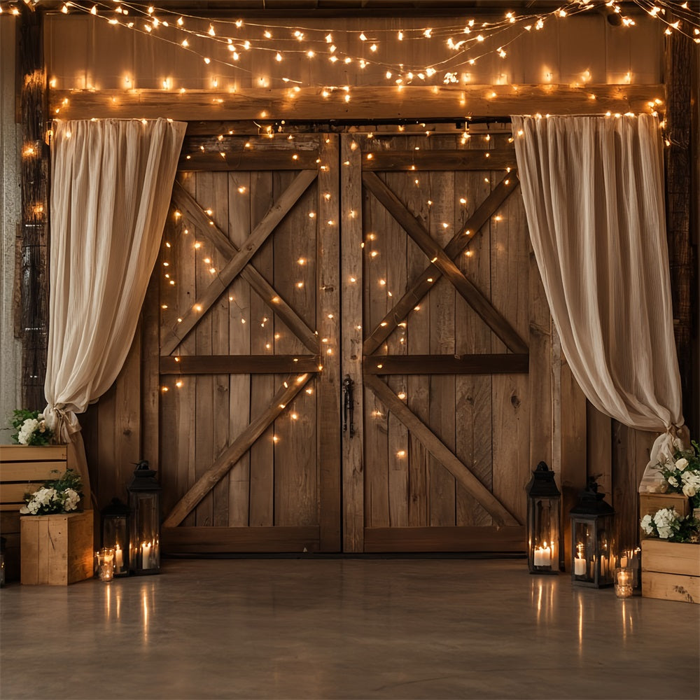 Scheunentor Backdrop Twinkle Licht Holz Blumen Backdrop CSH4-206