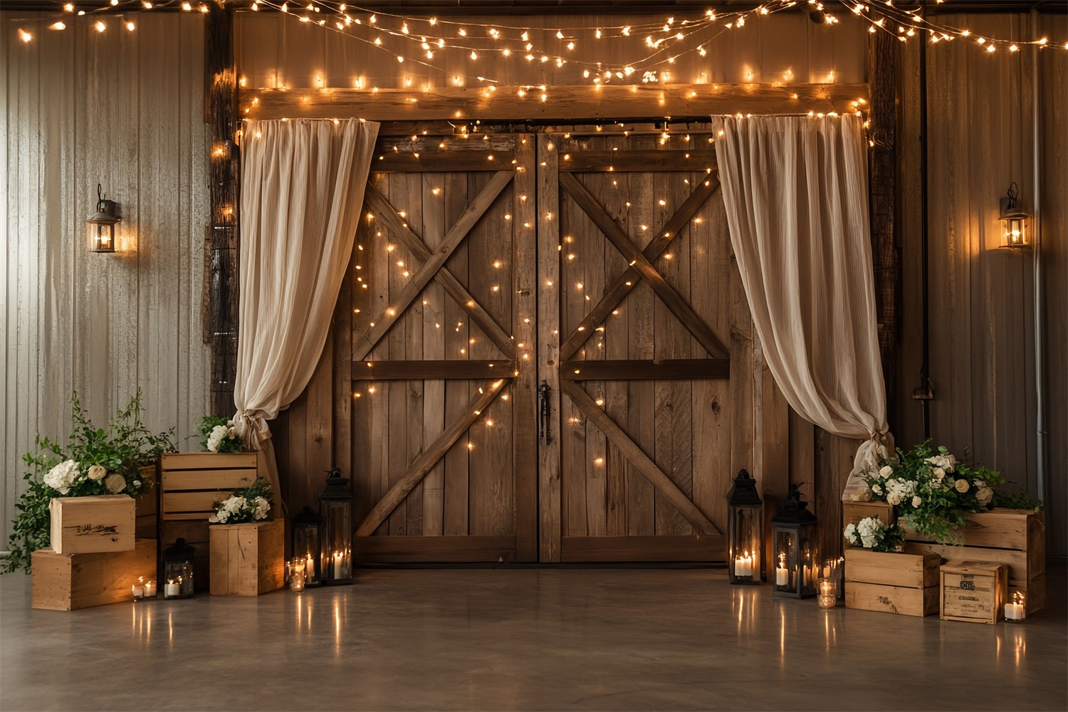 Scheunentor Backdrop Twinkle Licht Holz Blumen Backdrop CSH4-206