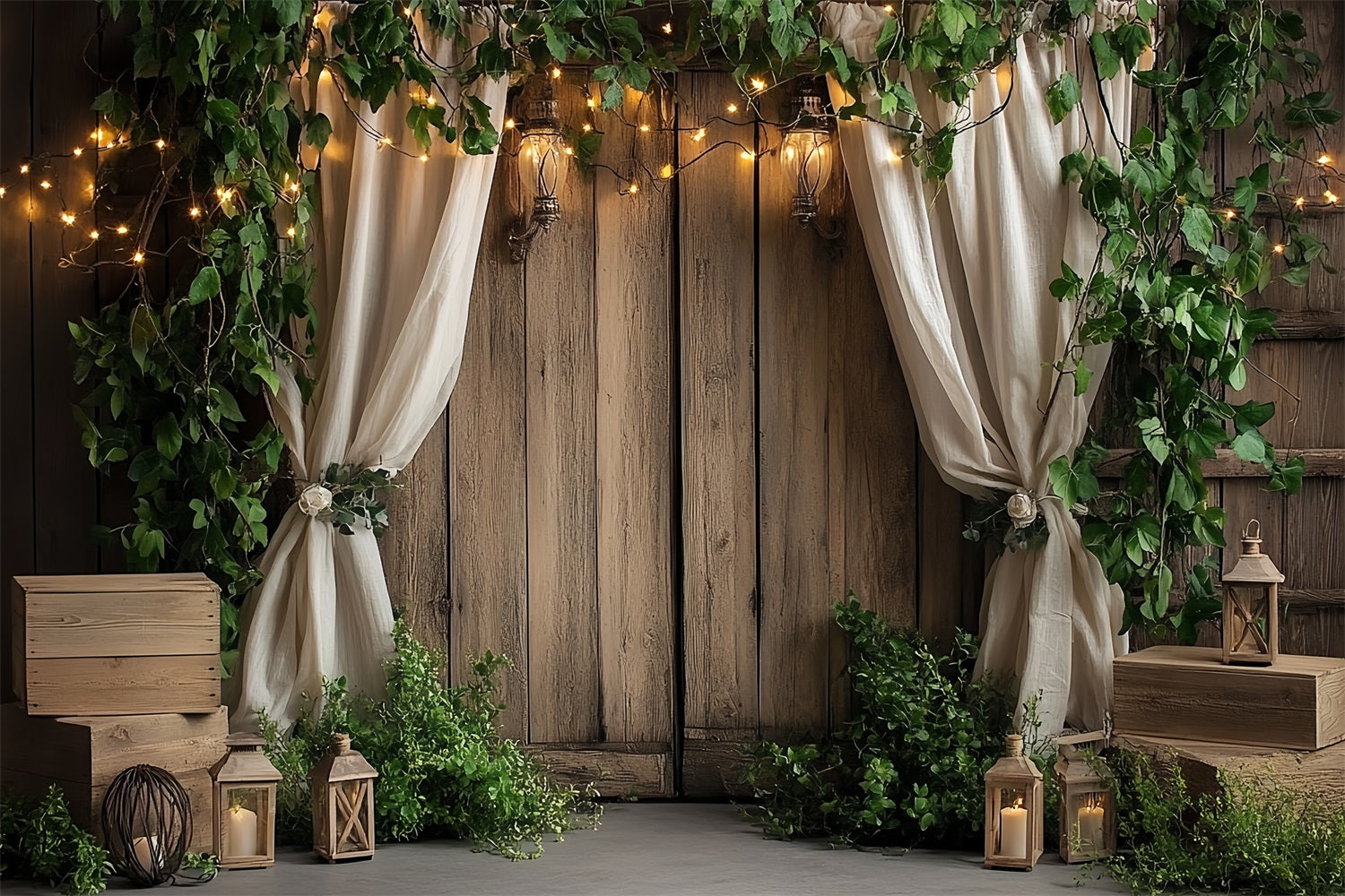 Scheunentor Backdrop Efeu Holz Laterne Backdrop CSH4-207