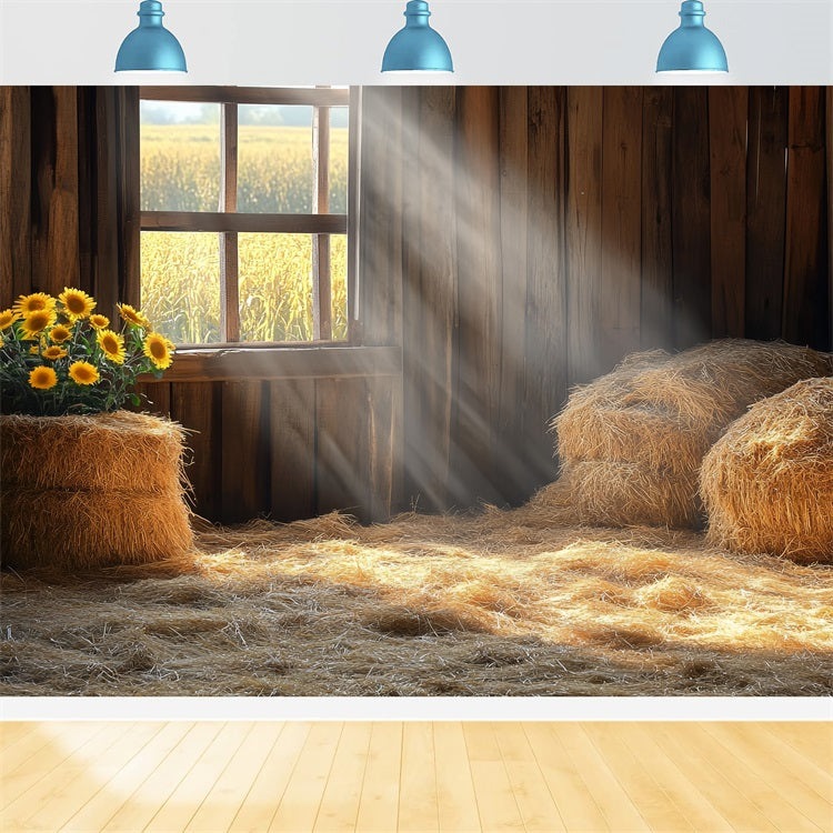 Scheune Backdrop Stroh Fenster Sonnenblumen Backdrop CSH4-212