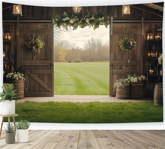Scheune Holz Backdrop Holzblumen Grünes Feld Backdrop CSH4-218
