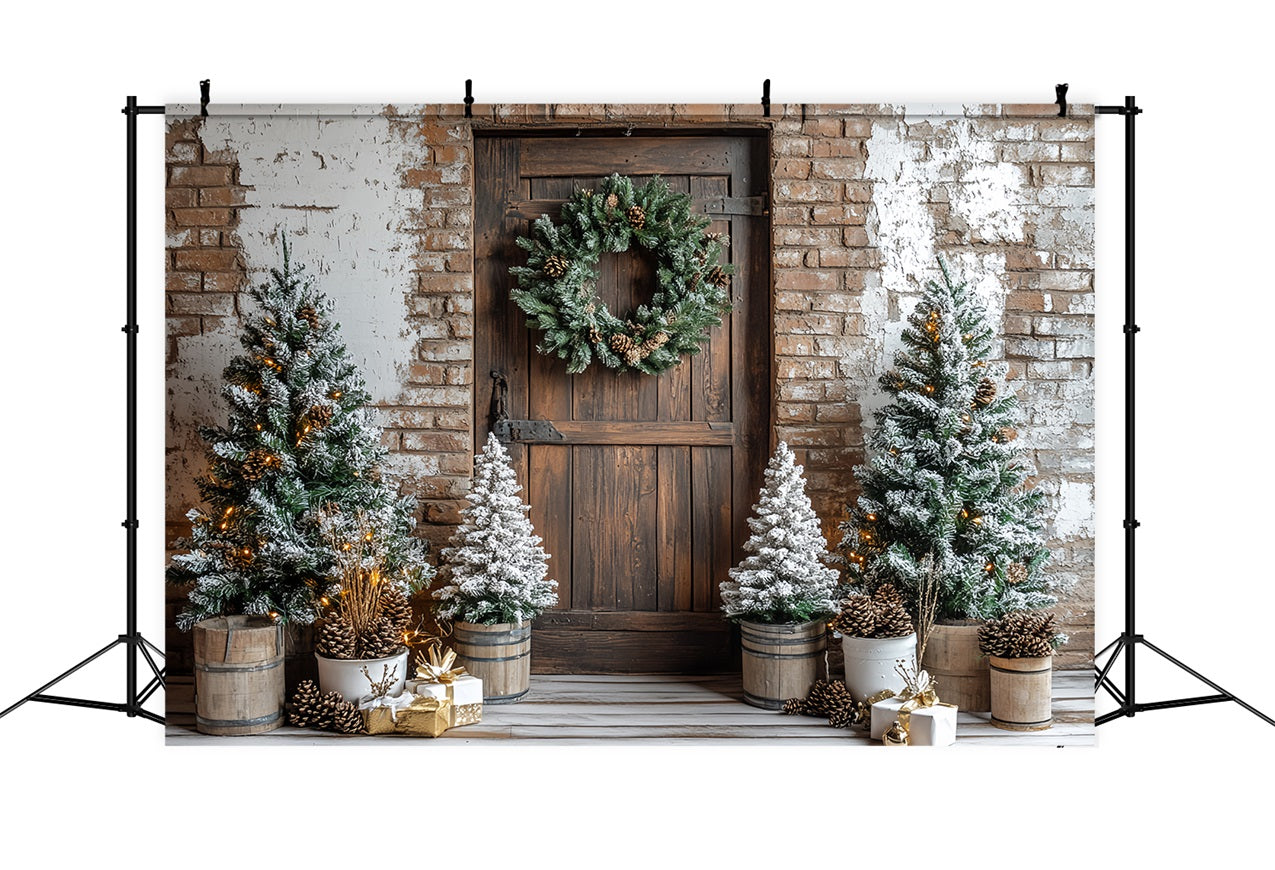 Scheune Backdrops Weihnachten Backstein Kiefer Kranz Backdrop CSH4-221