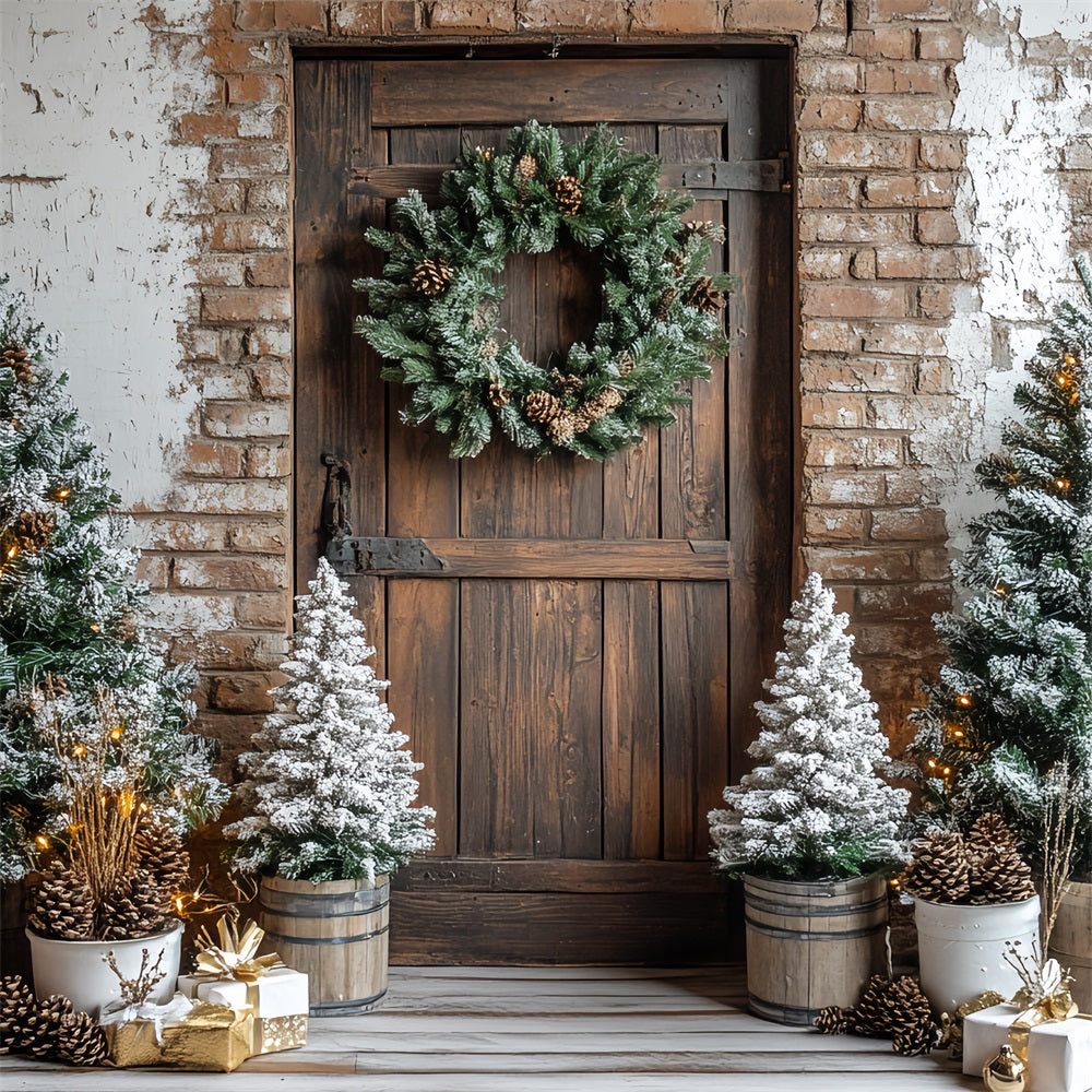 Scheune Backdrops Weihnachten Backstein Kiefer Kranz Backdrop CSH4-221