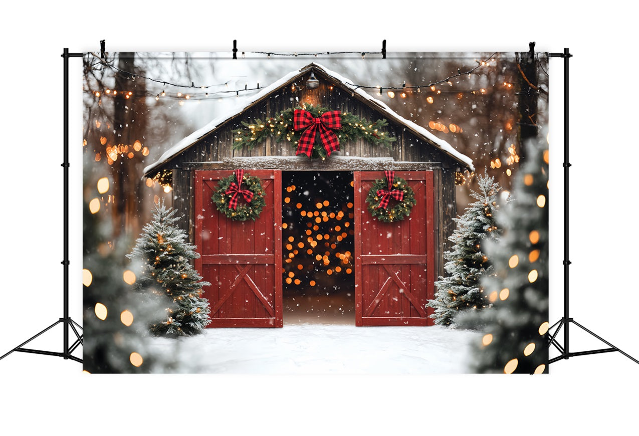 Rote Scheune Tür Backdrop Rote Tür Weihnachten Kiefer Backdrop CSH4-224
