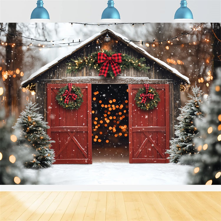 Rote Scheune Tür Backdrop Rote Tür Weihnachten Kiefer Backdrop CSH4-224