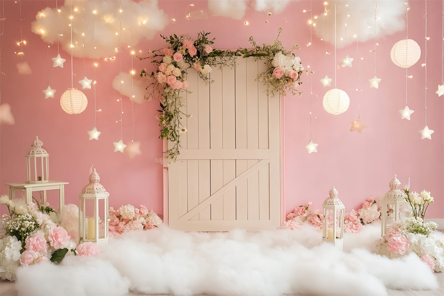 Rosa Scheune Backdrop Rosa Wolke Laterne Lichter Hintergrund CSH4-227