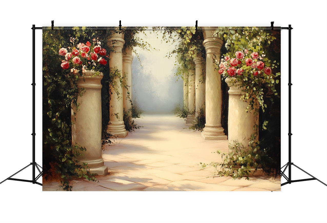 Weinlese-Fotohintergrund Stein Korridor Blumen Hintergrund CSH4-288