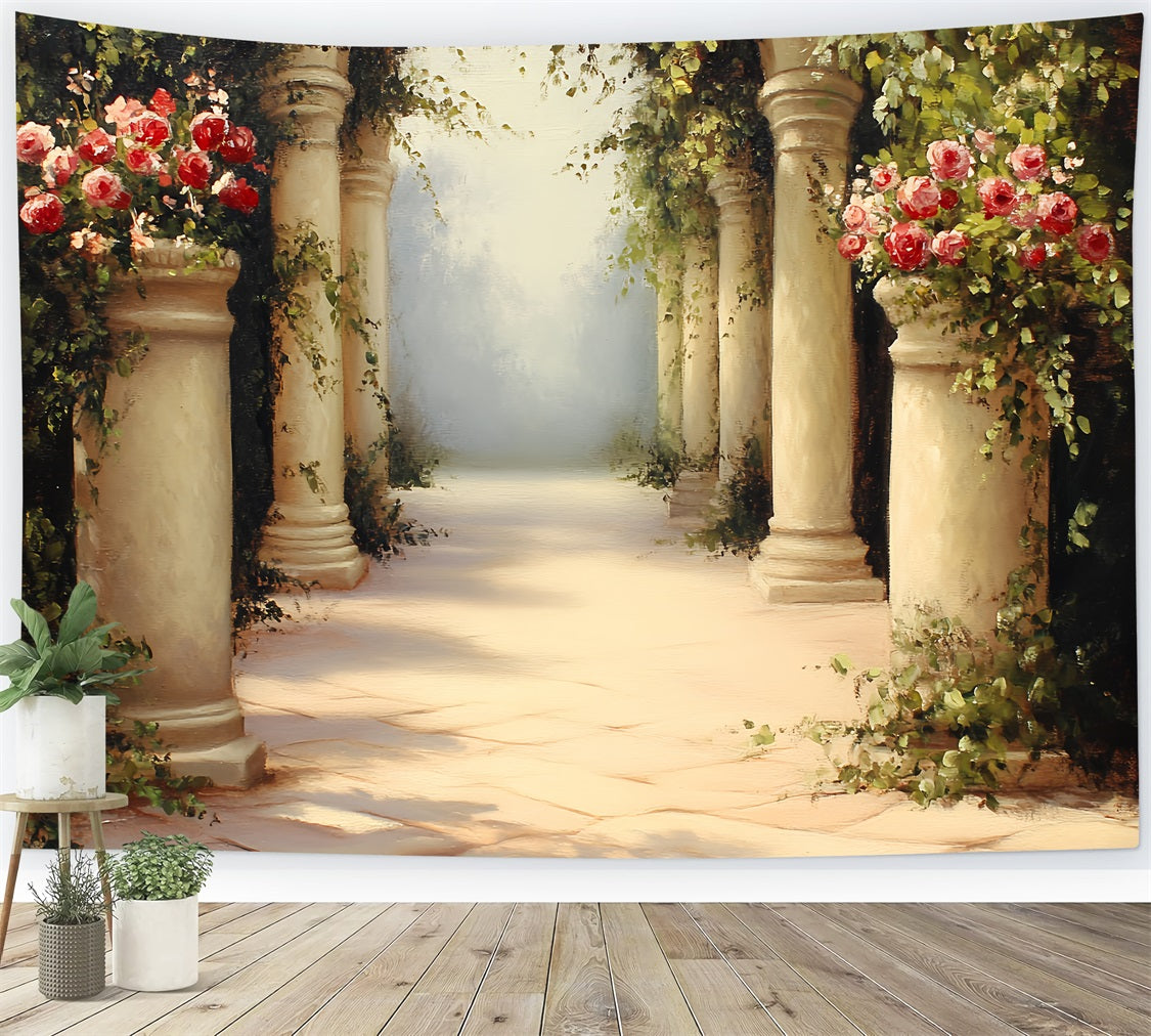 Weinlese-Fotohintergrund Stein Korridor Blumen Hintergrund CSH4-288