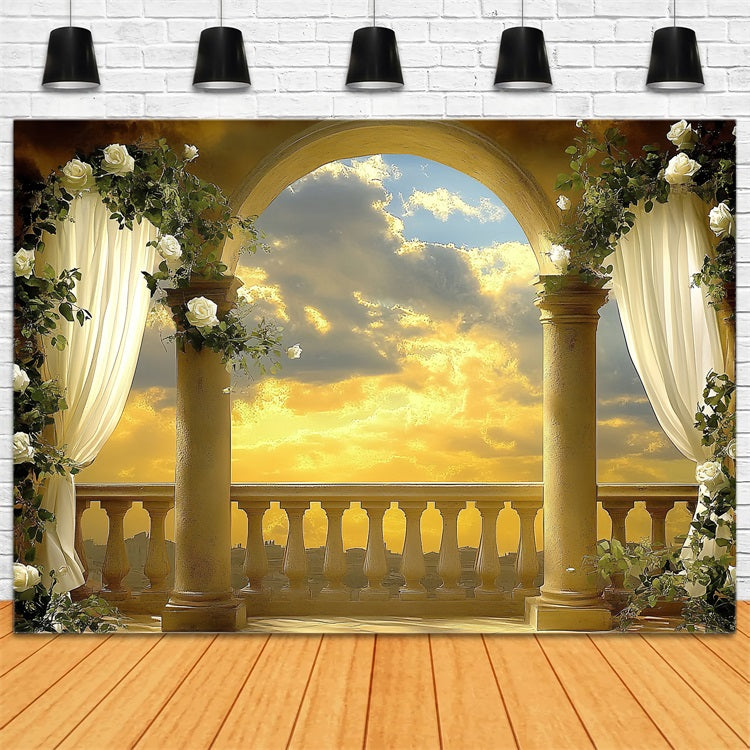 Vintage-Fotohintergrund Sonnenuntergang Torbogen Floral Hintergrund CSH4-307