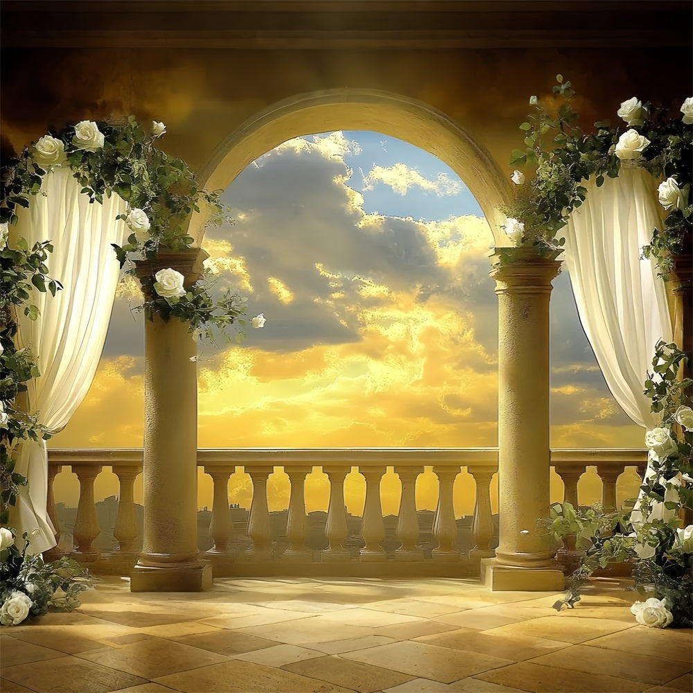 Vintage-Fotohintergrund Sonnenuntergang Torbogen Floral Hintergrund CSH4-307
