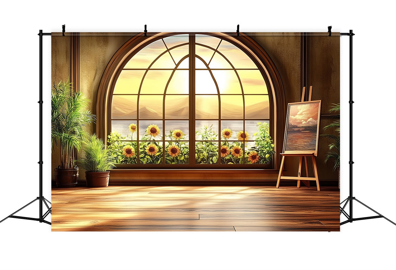 Fotohintergrund Vintage Sonnenblumengarten Fensterhintergrund CSH4-317