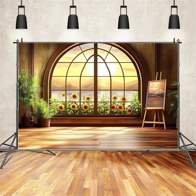 Fotohintergrund Vintage Sonnenblumengarten Fensterhintergrund CSH4-317