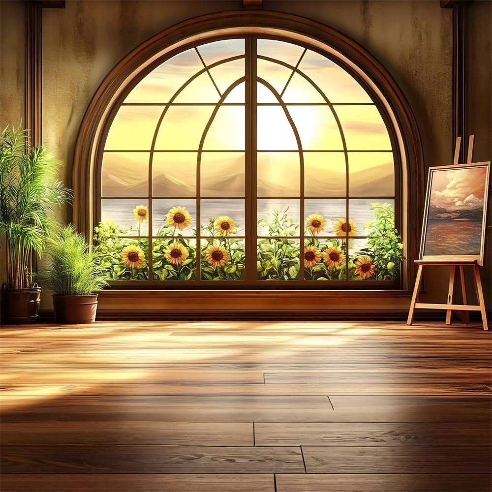 Fotohintergrund Vintage Sonnenblumengarten Fensterhintergrund CSH4-317