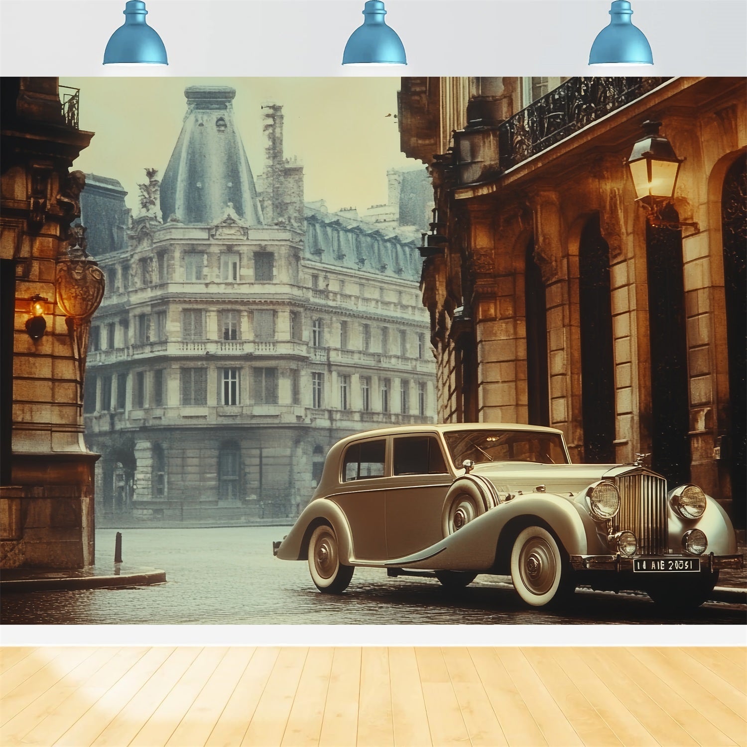 Retro-Fotokulissen Pariser Auto Vintage-Hintergrund CSH4-318