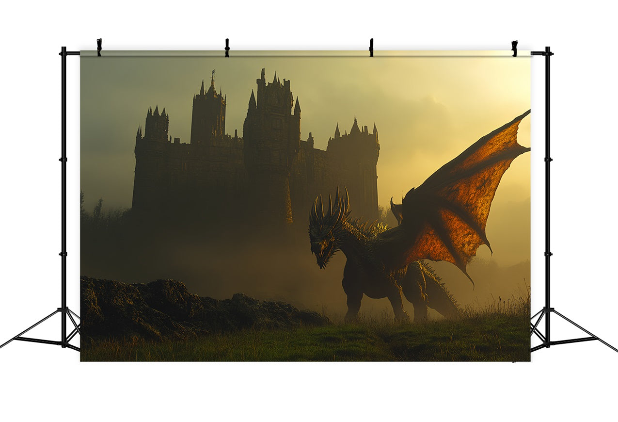 Schloss Fotohintergrund Fliegender Drache Kampf Hintergrund CSH4-340