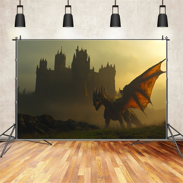 Schloss Fotohintergrund Fliegender Drache Kampf Hintergrund CSH4-340