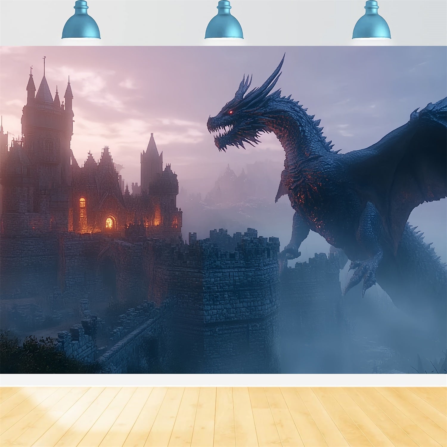 Backdrop Burg Mitternachtsdrache Mittelalterlicher Hintergrund CSH4-341