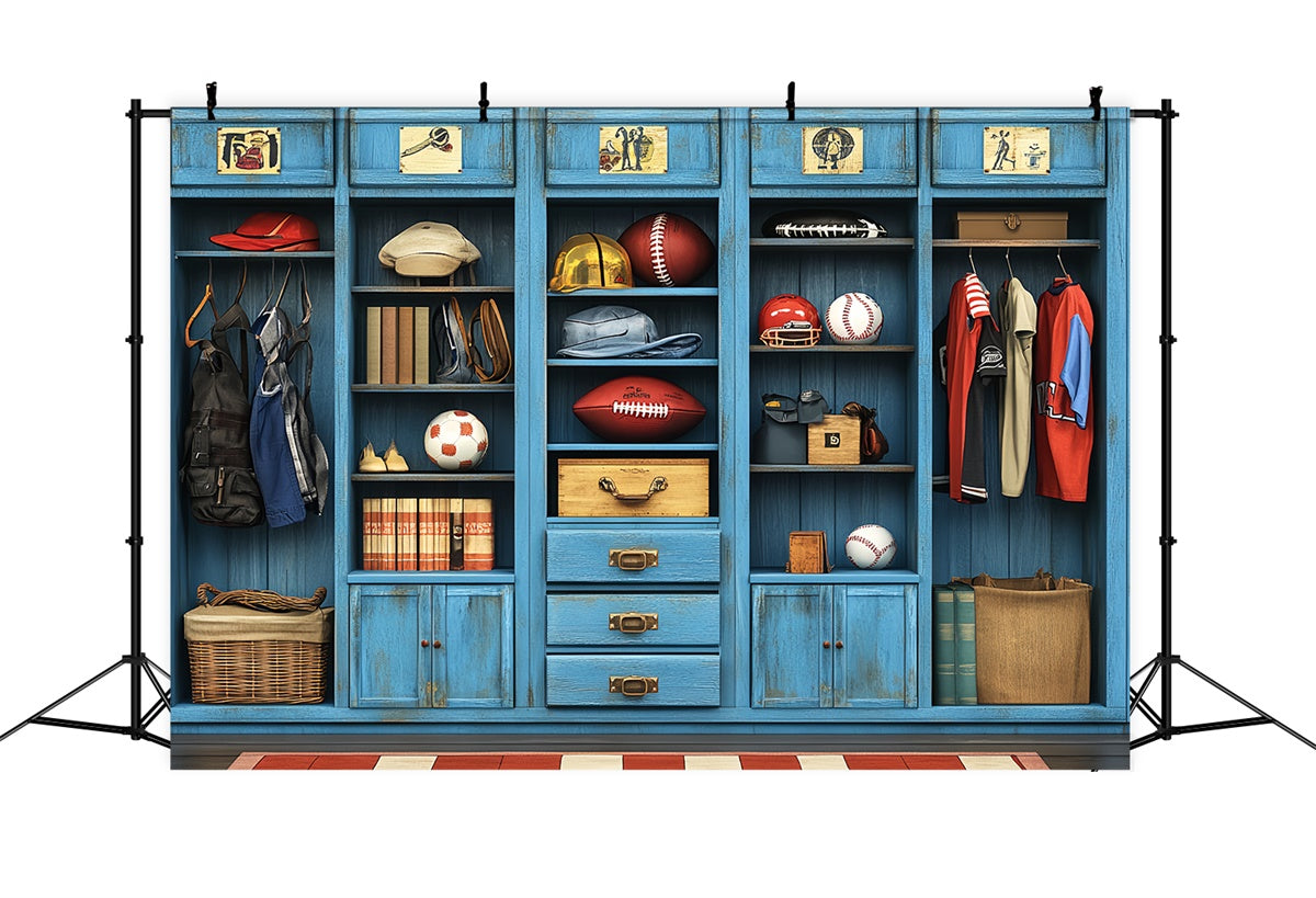 Sport-Themen-Hintergrundkulisse Vintage Blau Sportgeräte Hintergrund CSH4-365