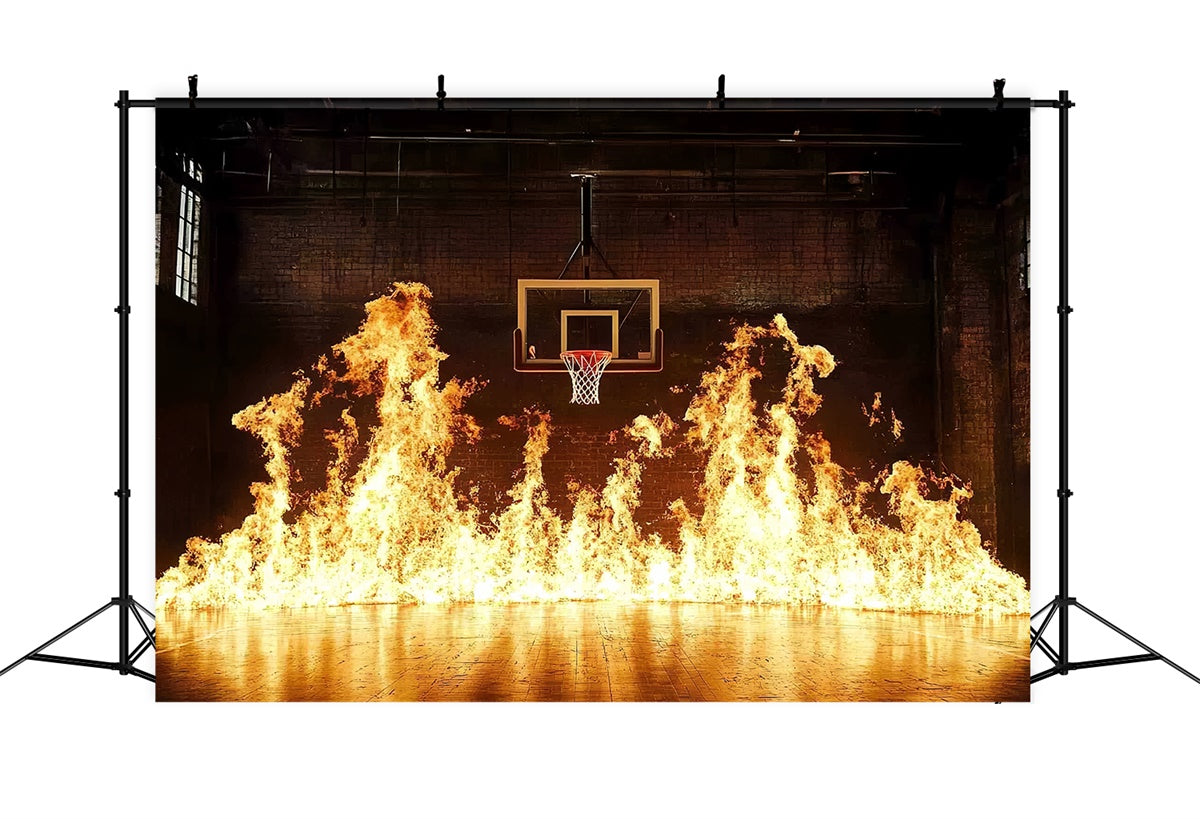 Basketballplatz-Hintergrund Flammender Reifen Intensiver Arena-Hintergrund CSH4-387