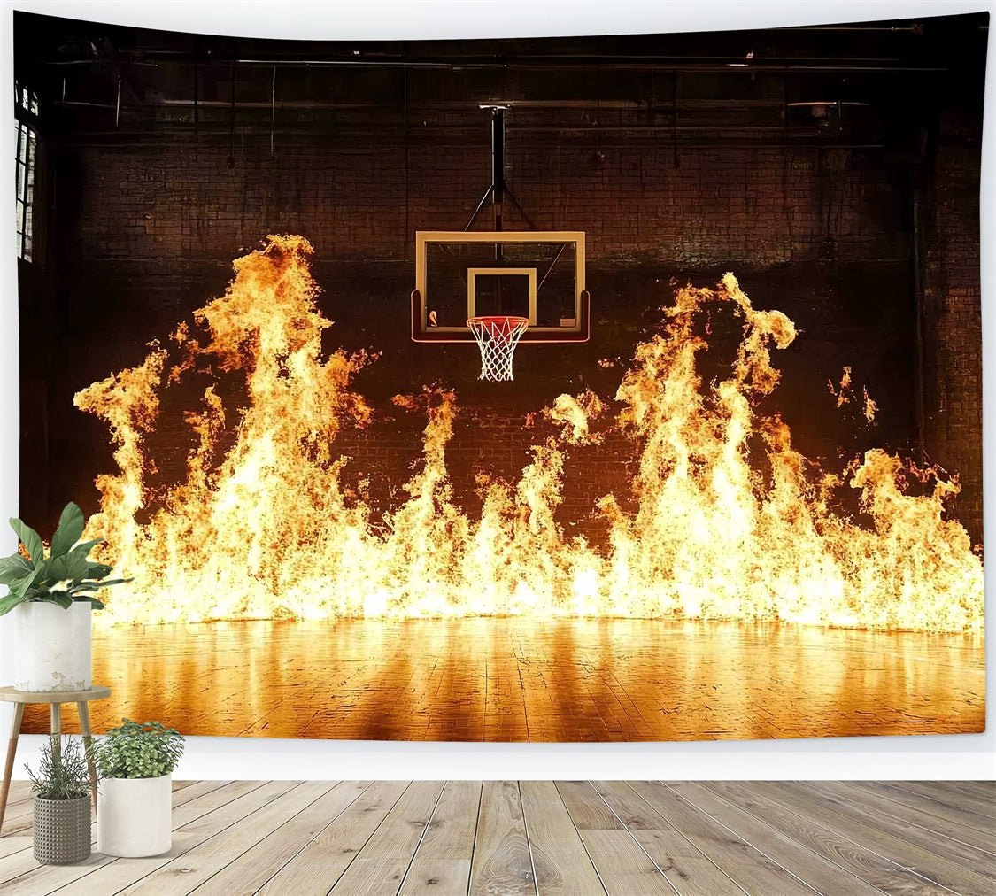 Basketballplatz-Hintergrund Flammender Reifen Intensiver Arena-Hintergrund CSH4-387