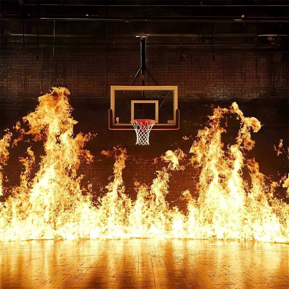 Basketballplatz-Hintergrund Flammender Reifen Intensiver Arena-Hintergrund CSH4-387