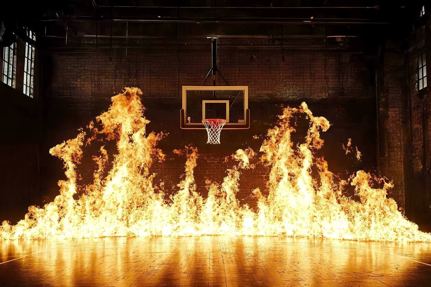 Basketballplatz-Hintergrund Flammender Reifen Intensiver Arena-Hintergrund CSH4-387