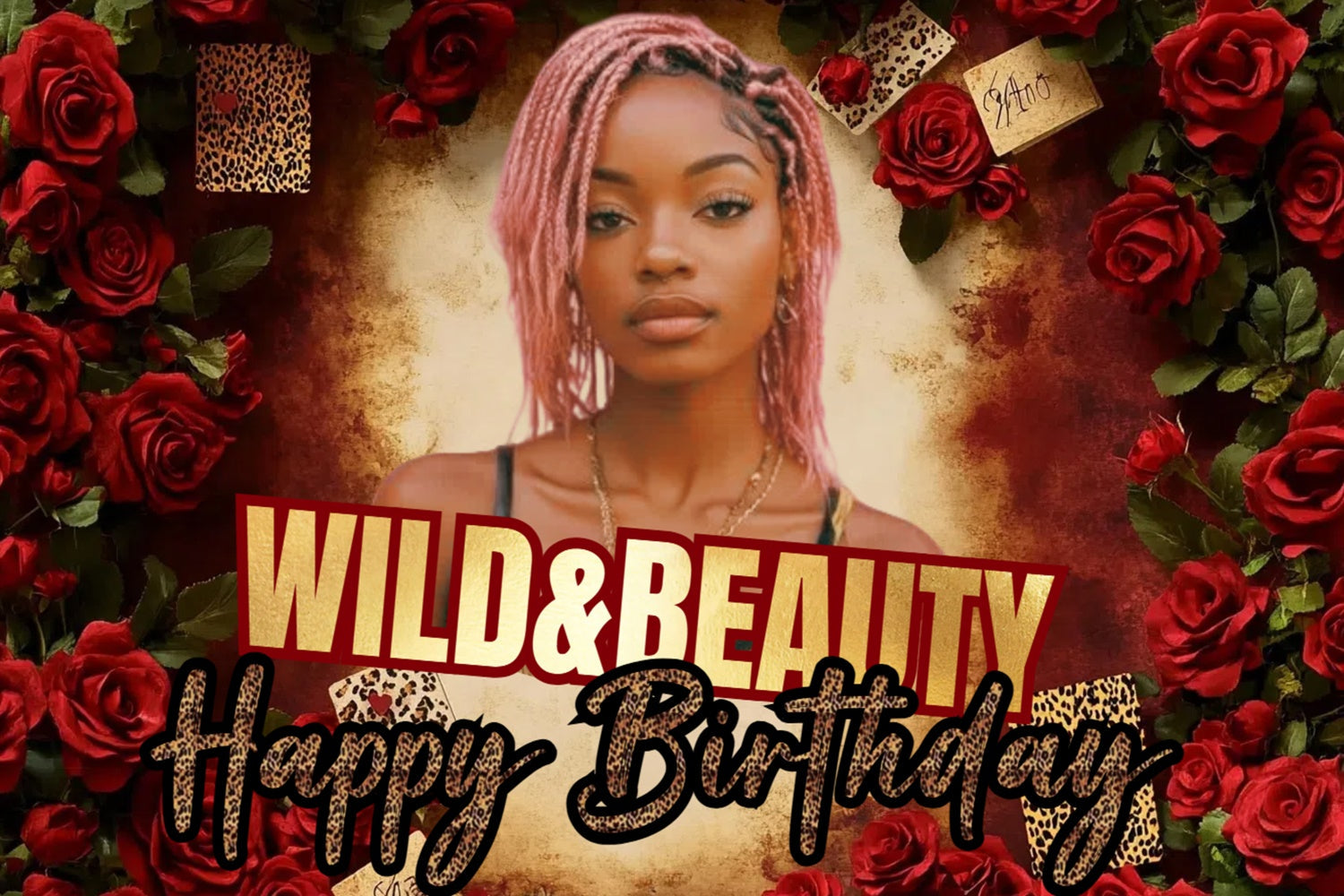 Personalisierte Geburtstag Backdrops Animal Print Rot Rose Backdrop CSH4-40