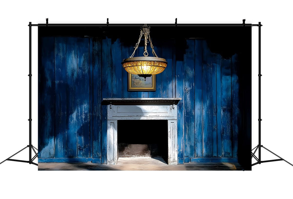 Retro Backdrop Blaue Holzwand Kamin Vintage Backdrops CSH4-398