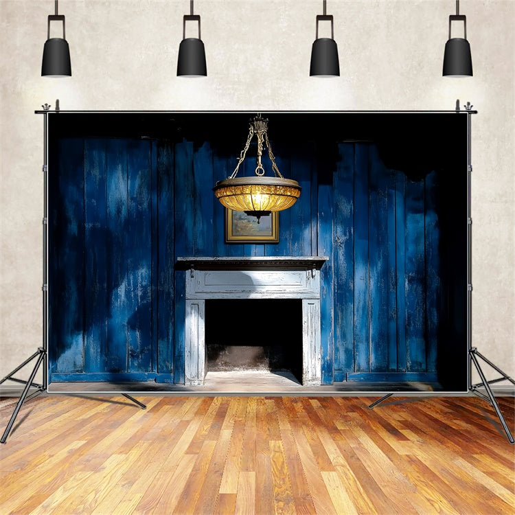 Retro Backdrop Blaue Holzwand Kamin Vintage Backdrops CSH4-398