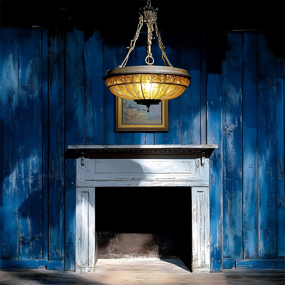 Retro Backdrop Blaue Holzwand Kamin Vintage Backdrops CSH4-398