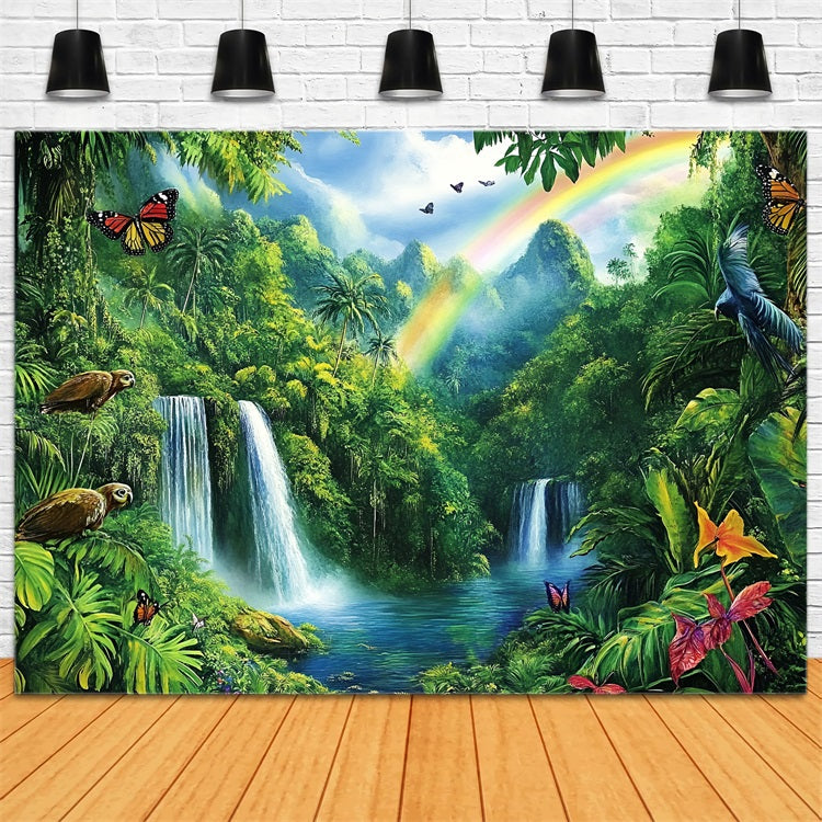 Wald Hintergrund Regenbogen Dschungel Wasserfall Hintergrund CSH4-71