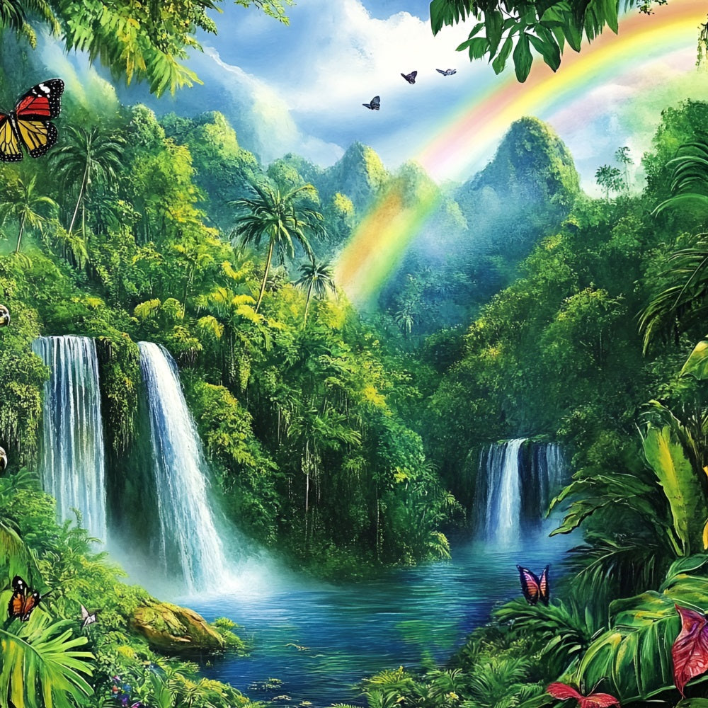 Wald Hintergrund Regenbogen Dschungel Wasserfall Hintergrund CSH4-71